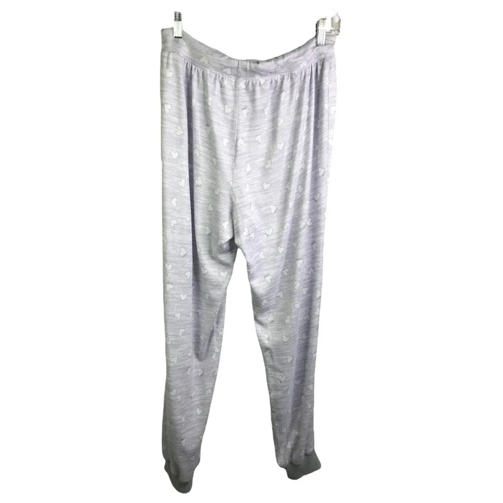 Splendid Womens M Pajama Set Gray‎ Heart Print Long Sleeve Jogger Lounge Sleep